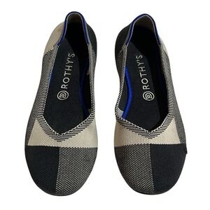 Rothy's Women's Black Cream The Flat Plaid Round‎ Captoe Sz 10 Comfort Flexible